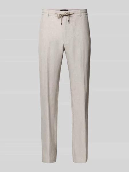 Spodnie lniane o kroju slim fit z tunelem model Sake' Joop! Collection beżowe