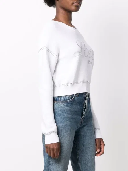 Pulover Love Moschino cu broderie alb