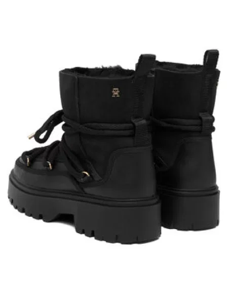 Tommy Hilfiger Čizme za snijeg Real Shearling Laceup Snowboot crna