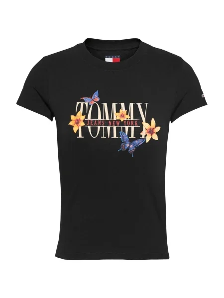 Tommy Jeans Tricou bej / albastru / roșu negru