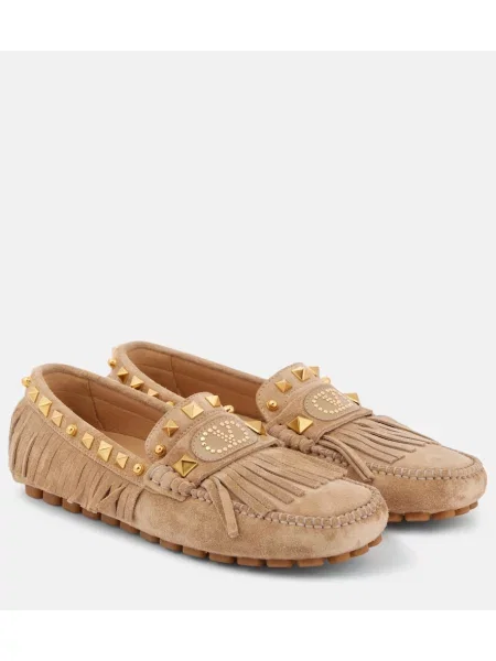 Pantofi loafer Valentino Garavani din piele de căprioară bej