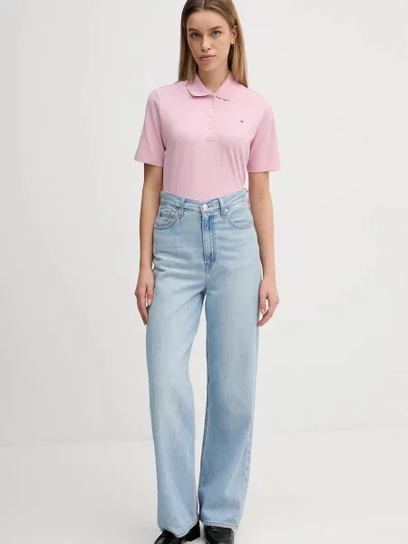Tommy Hilfiger polo majica z bombažem roza