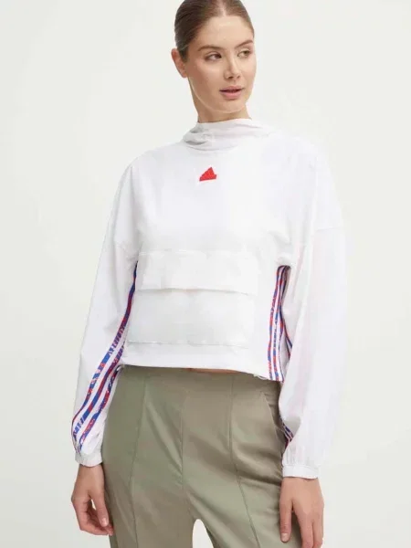 Суичър с качулка Adidas с качулка с апликация бежово