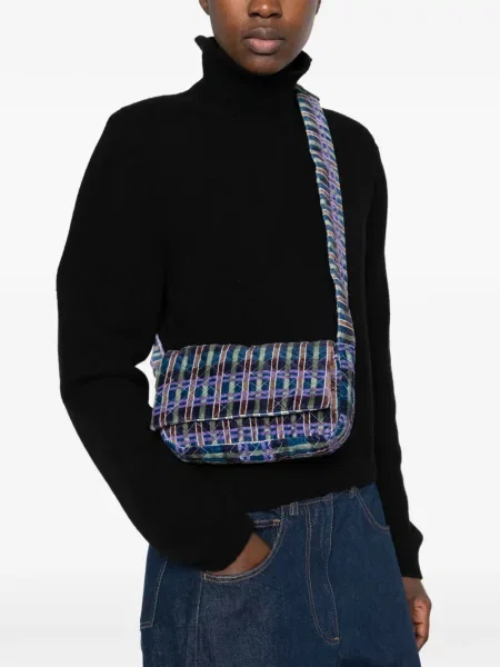 Matlasat geanta crossbody épice în carouri albastru