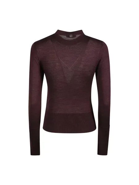 Sweter Rabanne wełniany z długim rękawem brązowy
