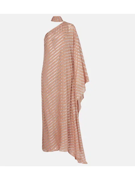 Maksi sukienka maxi Taller Marmo na jednym ramieniu garniturowa różowa