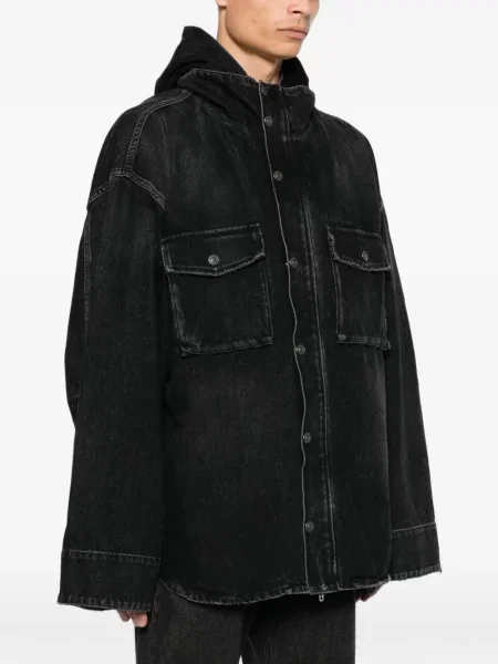 Geacă de blugi Balenciaga cu glugă negru