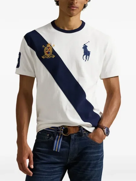 Tricou polo Polo Ralph Lauren cu dungi cu două rânduri de nasturi cu aplicații negru
