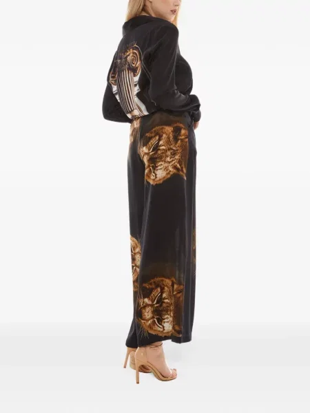 Pantaloni palazzo Tessitura de mătase cu imagine negru