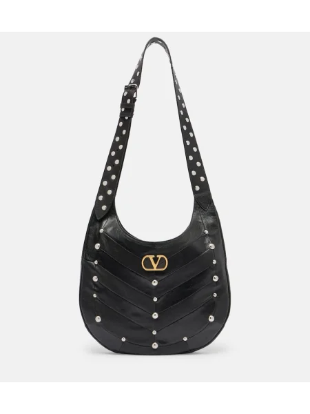 Usnjena usnjena torbica Valentino Garavani z žeblji črna