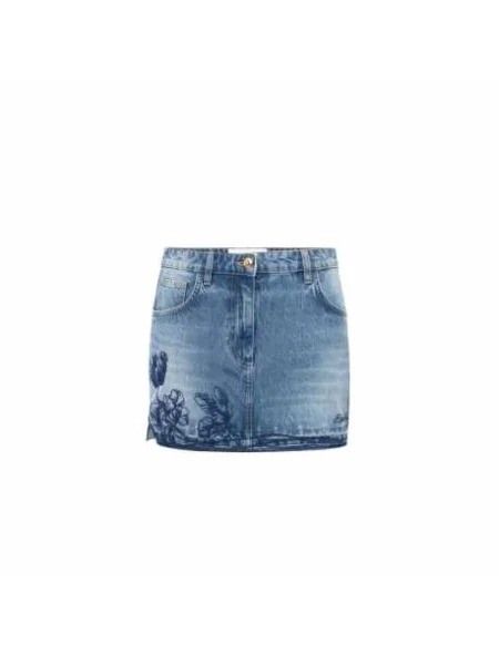 Haftowana mała mały spódnica jeansowa Elisabetta Franchi niebieska