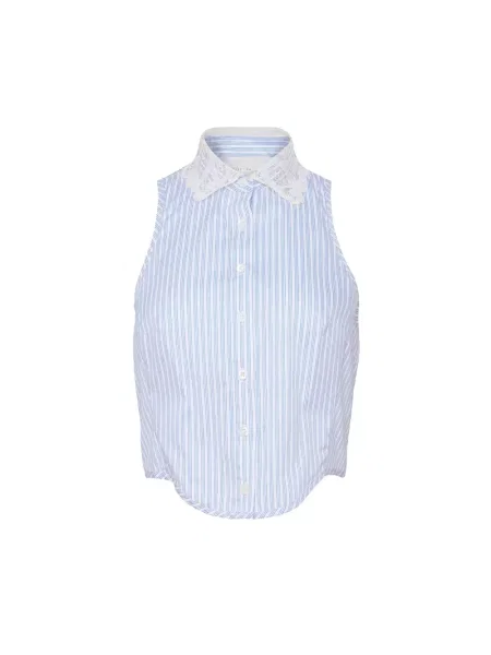 Gulerat top Fleur Du Mal cu broderie albastru