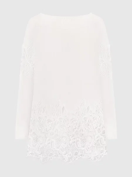 Светр з кашеміру з мереживом Ermanno Scervino білий