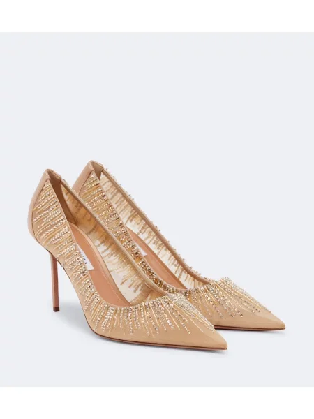 Pantofi cu toc Aquazzura din satin bej