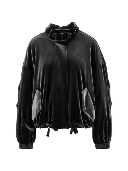 Gulerat geacă Emporio Armani de catifea cu volane negru