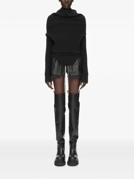 Pantaloni scurți Rick Owens din piele cu cordon negru