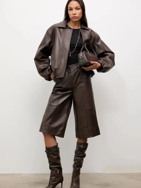 Answear.LAB geaca de piele de tranzitie oversize maro