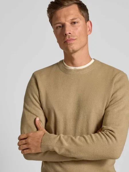 Sweter z dzianiny o kroju regular fit z okrągłym dekoltem model ‘Heine’ Casual Friday beżowy