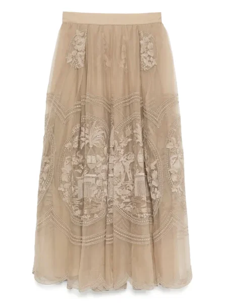 Fustă midi Elie Saab cu broderie până la genunchi din organza