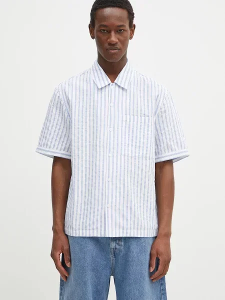 Košulja Axel Arigato Lido Striped Shirt za muškarce relaxed s klasičnim ovratnikom plava