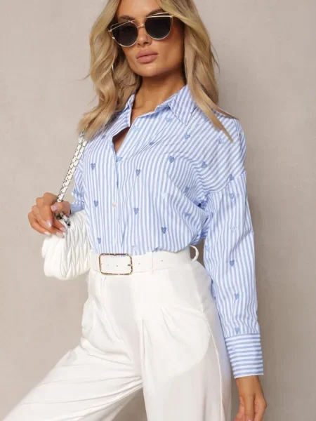 Cămașă din cu imprimeu cu dungi subțiri și inimioare Vatille albastră