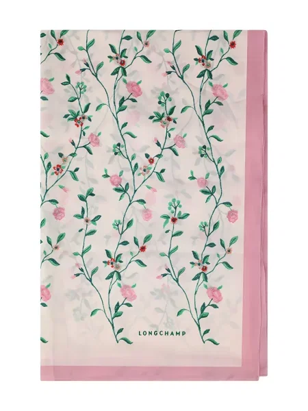 Fular Longchamp cu model floral cu imagine roz