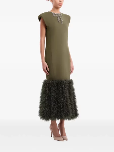 Rochie Gemy Maalouf cu funde cu blană verde