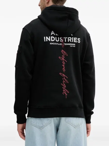 Hanorac cu glugă Alpha Industries cu imagine negru