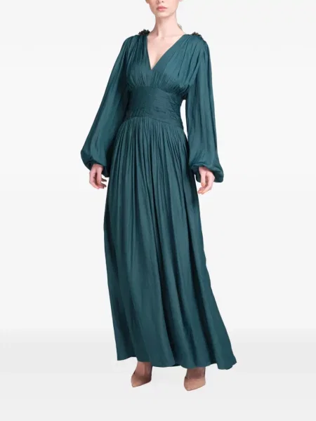 Rochie maxi Baruni cu model floral cu volane verde