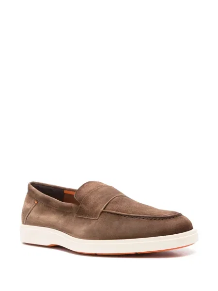 Pantofi loafer Santoni din piele de căprioară maro