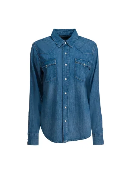 Bluzka Polo Ralph Lauren elegancka z kieszeniami na piersi niebieska