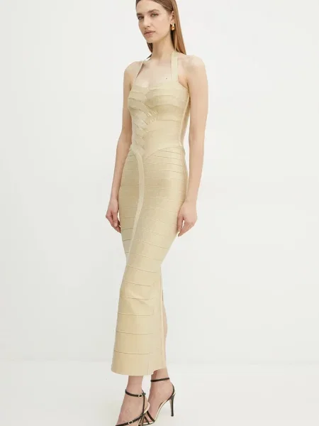 Herve Leger rochie Iris maxi mulata auriu