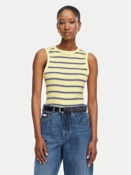 TOMMY HILFIGER Top svetložltá / čierna / biela žltá