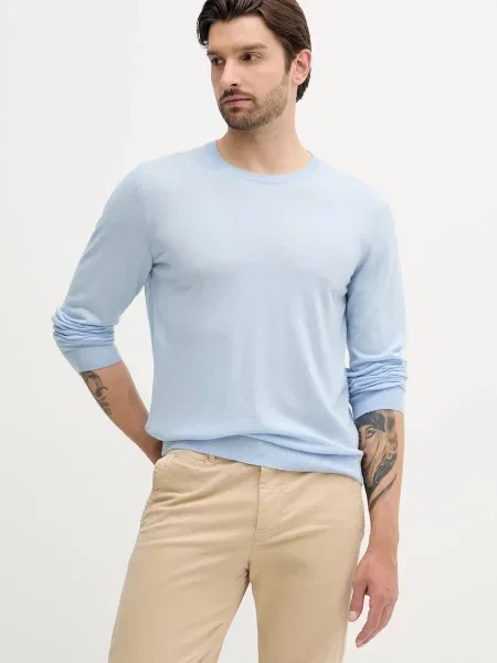 Вълнен пуловер BOSS мъжки от лека материя черно