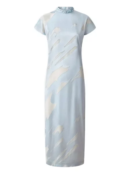 Sukienka Shanghai Tang żakardowa pleciona garniturowa niebieska