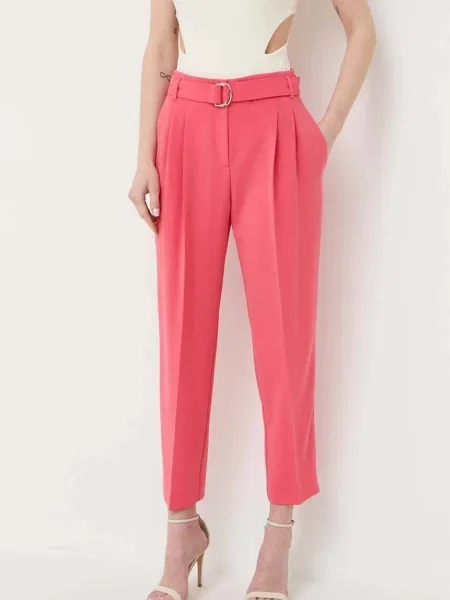 BOSS pantaloni femei roz drept high waist albastru