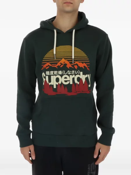 Hanorac cu glugă Superdry cu imagine verde