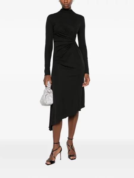 Rochie midi Ermanno Firenze asimetrică drapată negru