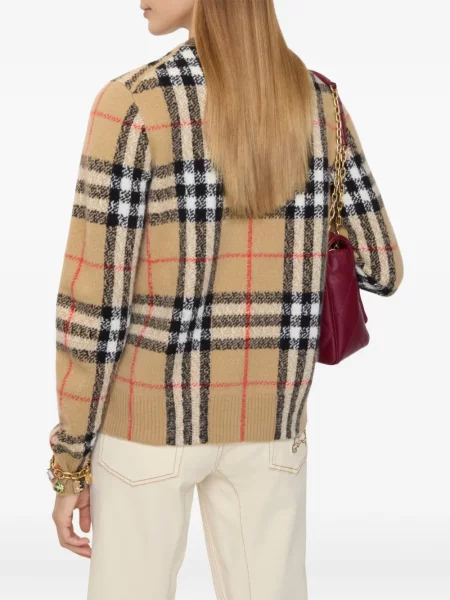 Cardigan Burberry din cașmir în carouri maro