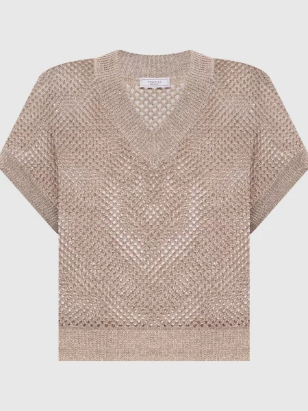 Ажурний жилет з льоном з паєтками Peserico коричневий