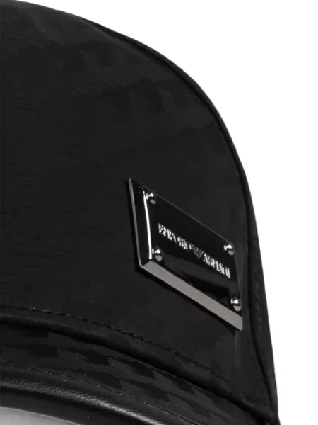 Жакардова шапка с козирки Emporio Armani с автограф черно