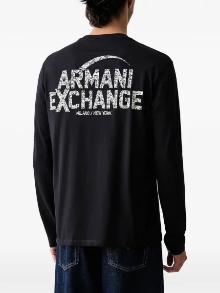 Lung tricou Armani Exchange cu autograf negru