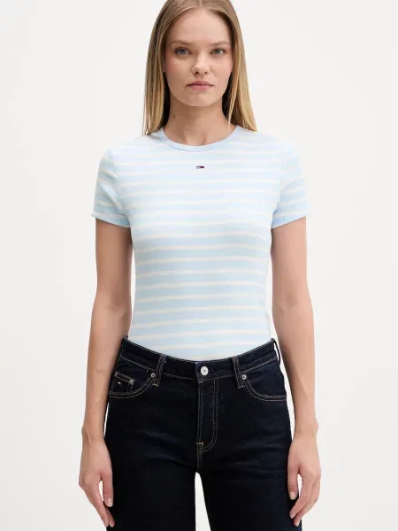 Tommy Jeans T-shirt basic Γυναικείο από με ελαστάν μπλε