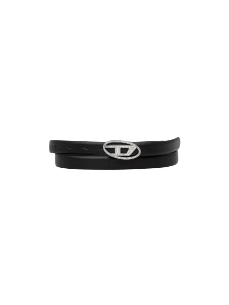 Diesel pasek skórzany OVAL D LOGO STRASS 20 czarny