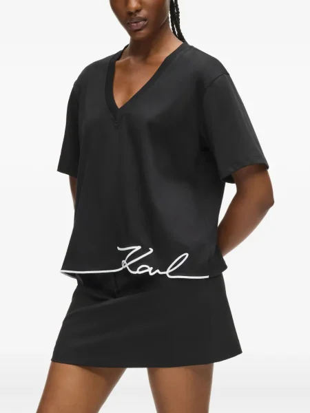 Tricou Karl Lagerfeld cu decolteu în V scurt negru