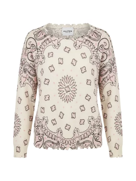 Pulover Kujten din cașmir cu imagine cu model paisley alb