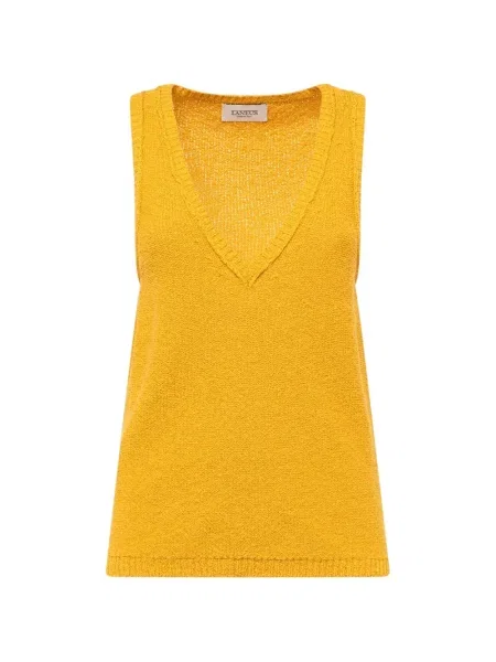 Top Laneus fără mâneci tricotate cu decolteu în V galben