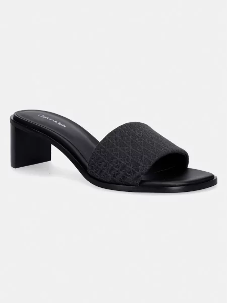 Papuci Calvin Klein cu toc bloc negru