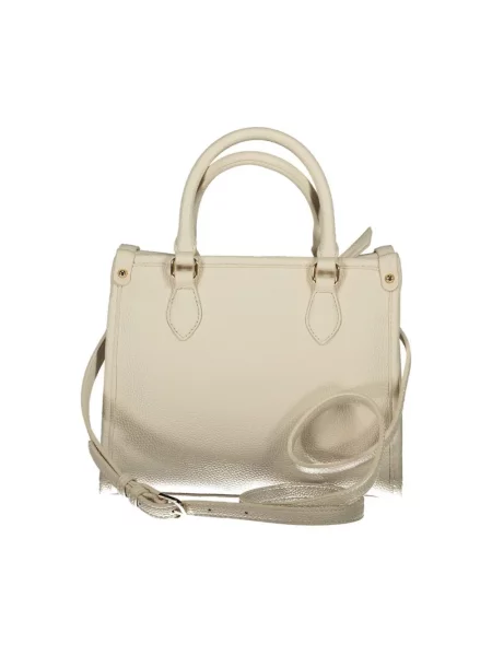 Lniana torebka Valentino Bags z logo beżowa