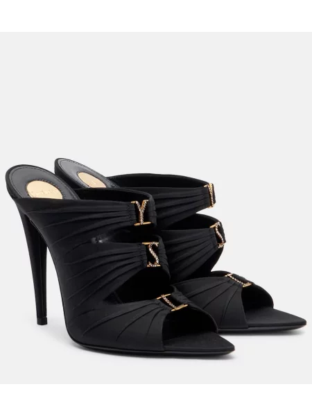 Papuci tip mules Saint Laurent din satin negru